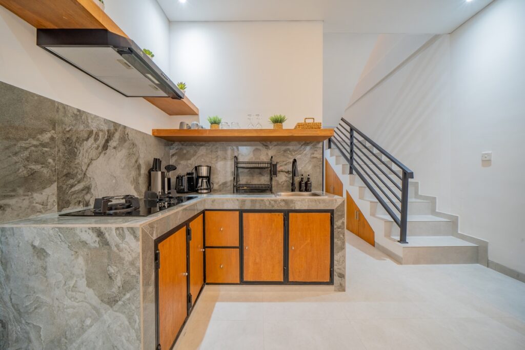 Kitchen Orange Cabinets Marble