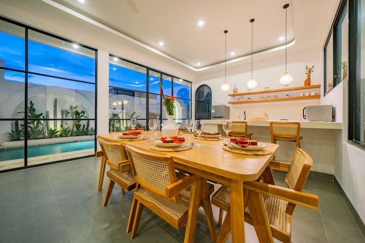 malea-Dining Night Pool Glowing View