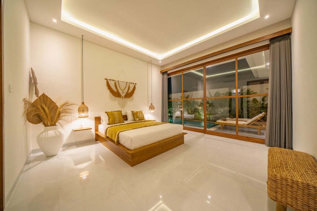 swiss-Bedroom with floor ceiling glass