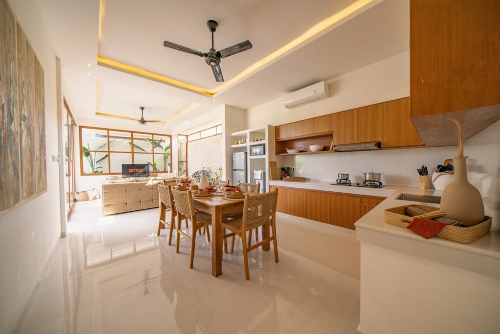 swiss-Dining area with kitchen view