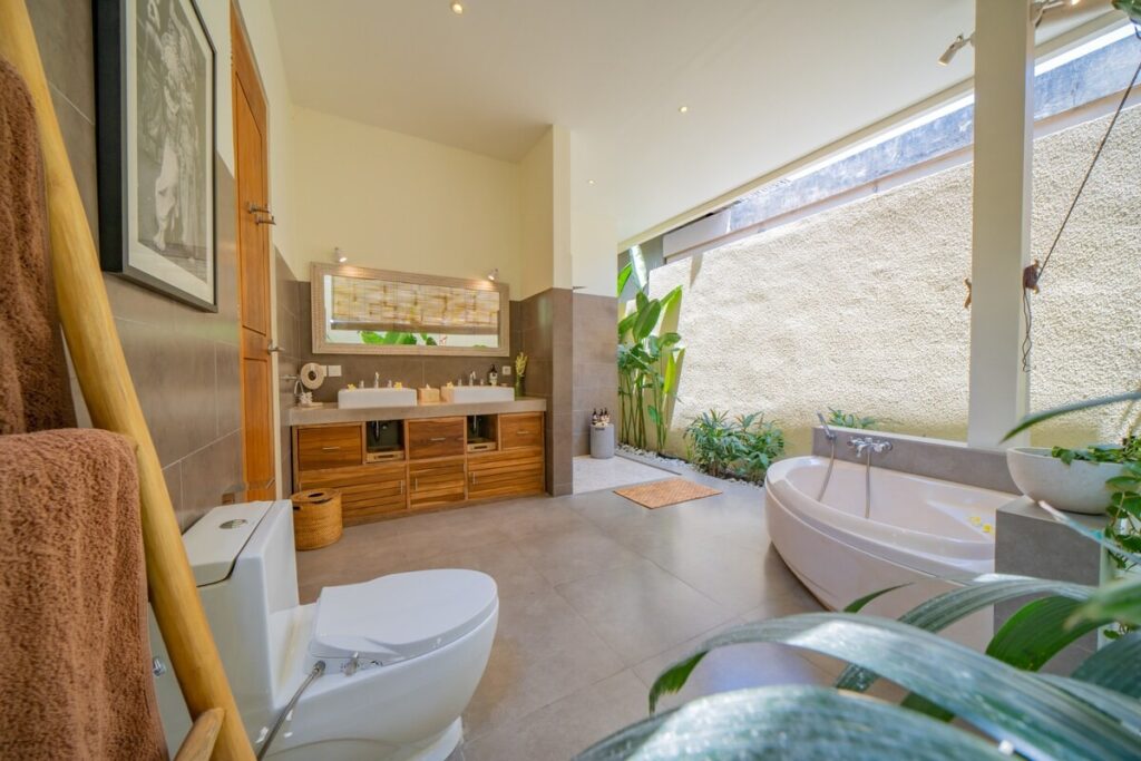 Bright bathroom outdoor view