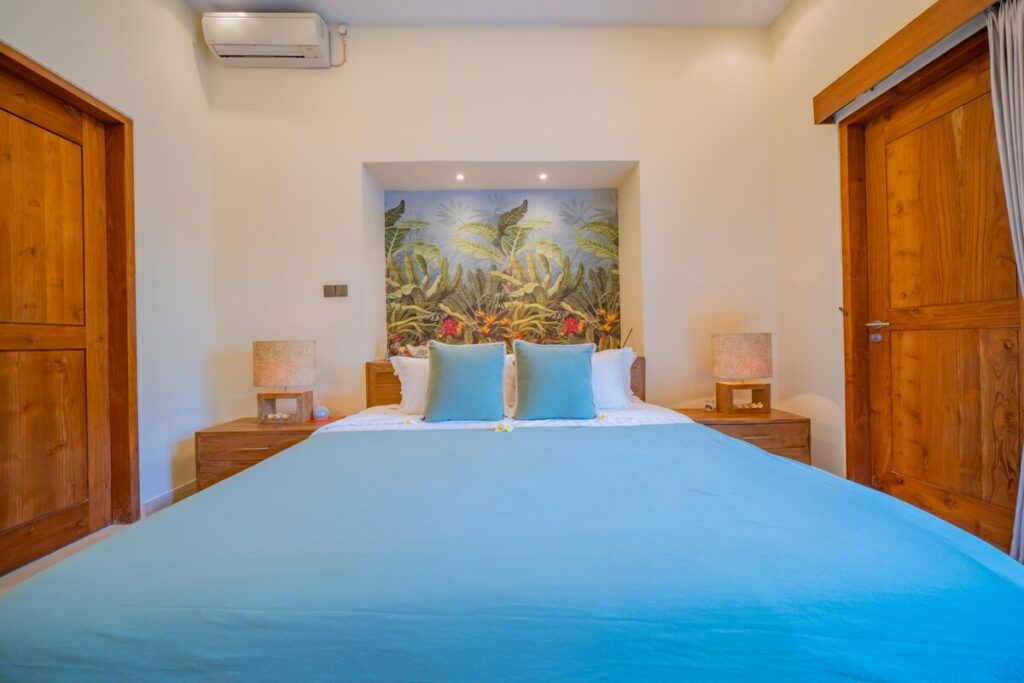 Bright guest bedroom blue