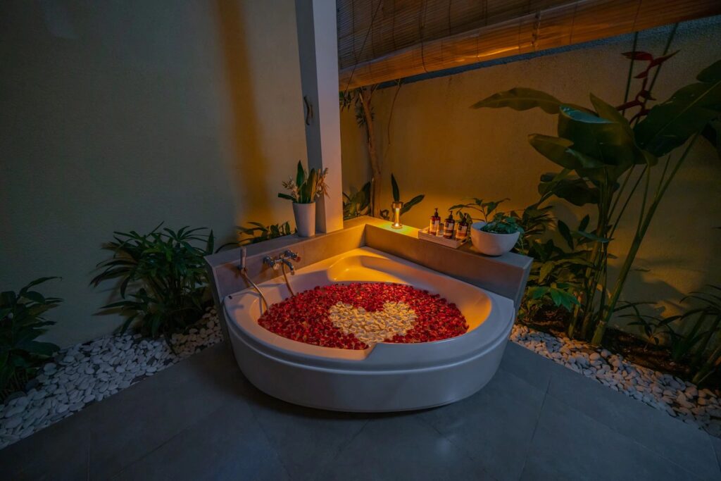 Outdoor Bath Romantic Sunset Petals